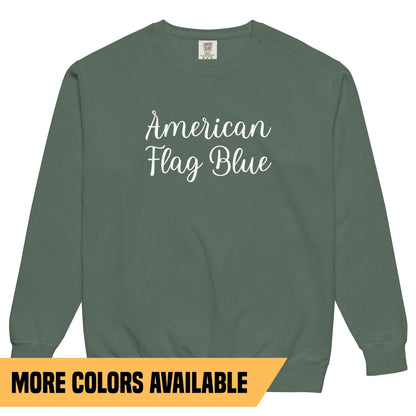 American Flag Blue Sweatshirt - Cursive - Unisex